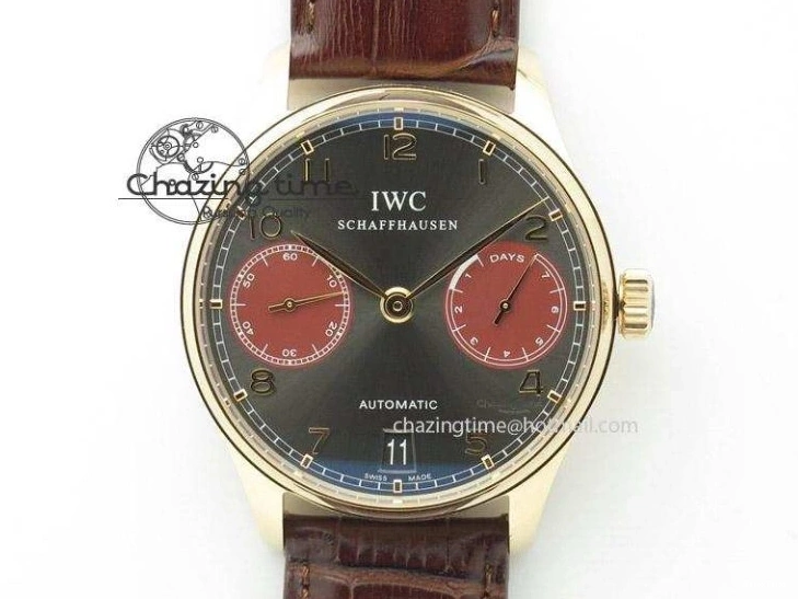 MIROTIME 0209 Portuguese Real PR IW500126 ZF 1:1 Best Edition Grey Red Dial On Black Leather Strap A52010 V Resilient 7333